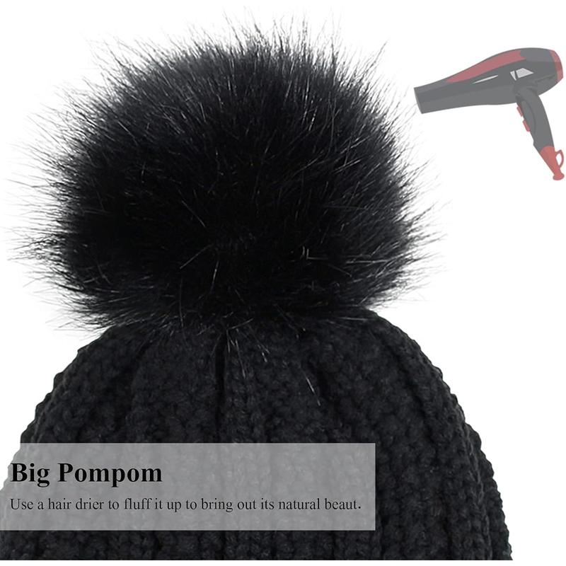 Luxurious Satin-Lined Winter Beanie with Faux Fur Pom-Pom: Cozy Knit Skull Cap for Women - Stay Warm and Stylish