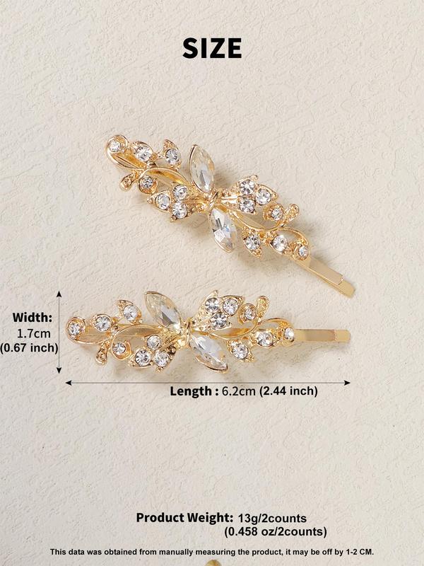 2pcs Minimalist Elegant Plain Rhinestones Decor Hair Clips, Fashionable Bobby Clip For Women & Girls For Gift