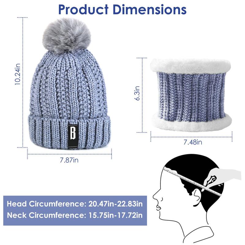 2pcs Winter Beanie Hat Scarf Set, Warm Knitting Skull Cap and Thicken Scarf For Women winter hat