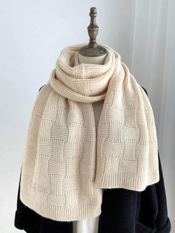 Solid Color Knit Scarf, Casual Soft Warm Thickened Shawl for Fall & Winter, Fashion Accessories for Women & Men