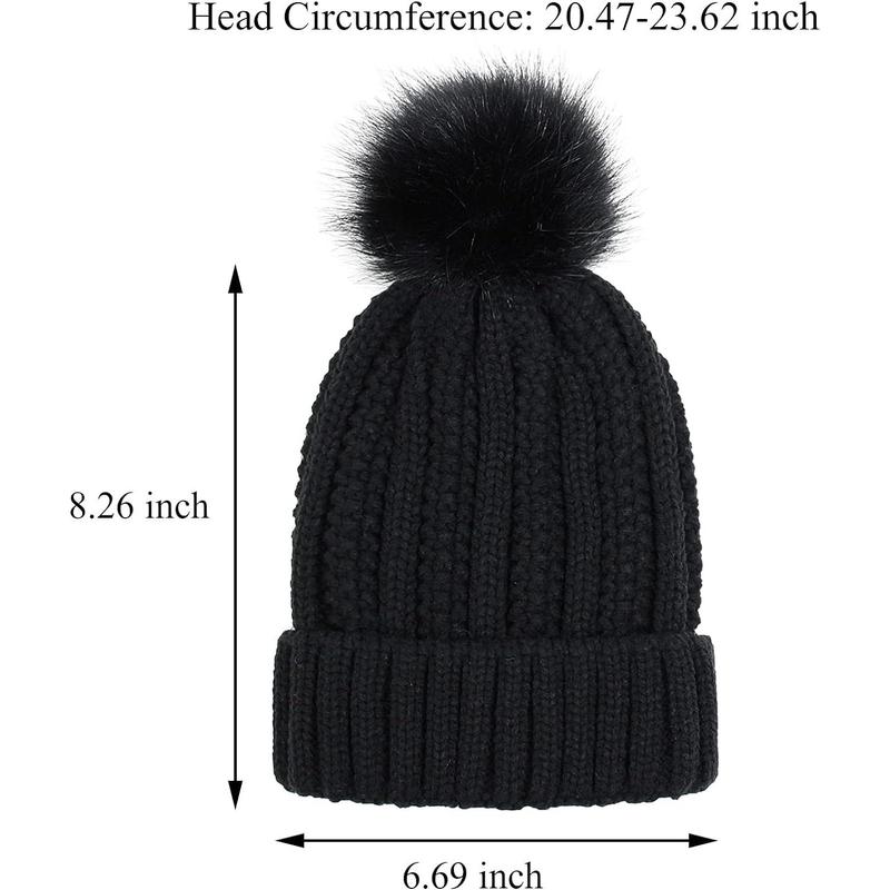 Luxurious Satin-Lined Winter Beanie with Faux Fur Pom-Pom: Cozy Knit Skull Cap for Women - Stay Warm and Stylish