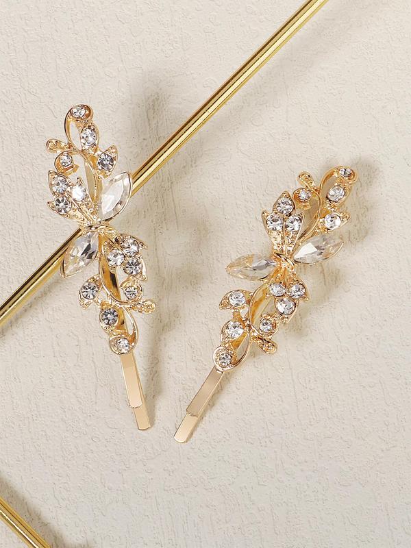 2pcs Minimalist Elegant Plain Rhinestones Decor Hair Clips, Fashionable Bobby Clip For Women & Girls For Gift