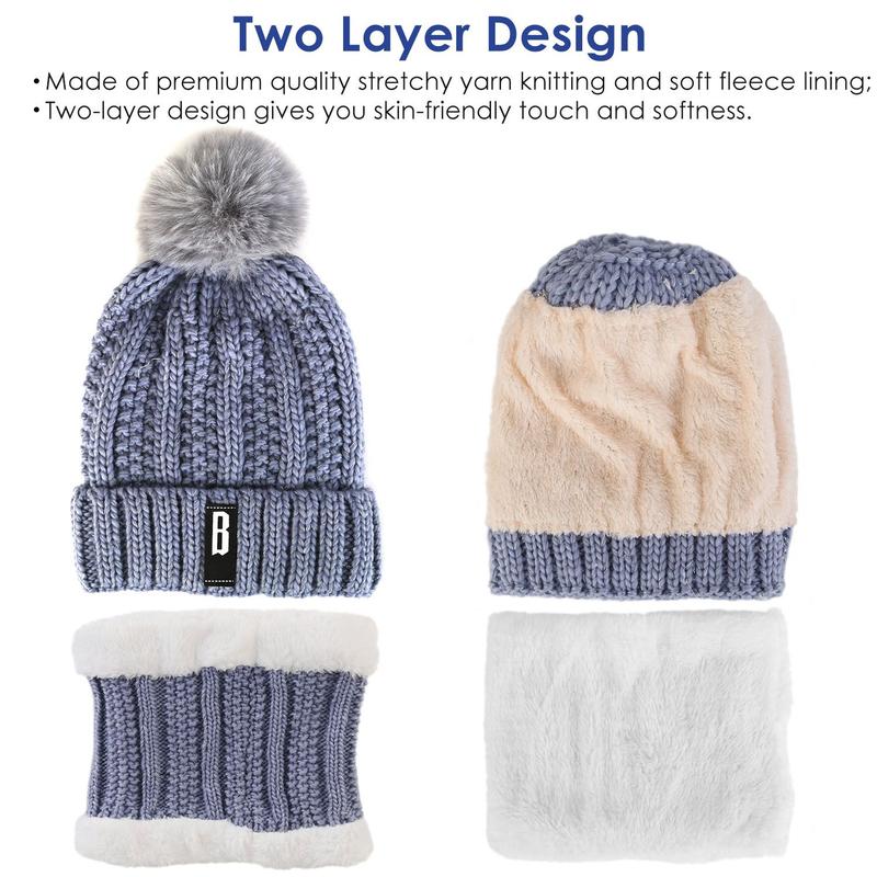 2pcs Winter Beanie Hat Scarf Set, Warm Knitting Skull Cap and Thicken Scarf For Women winter hat