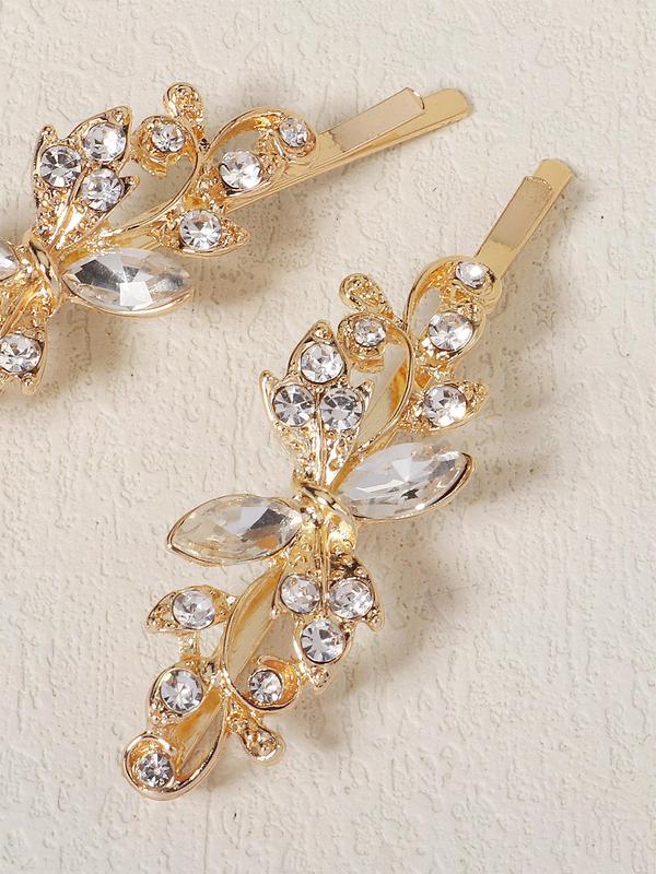 2pcs Minimalist Elegant Plain Rhinestones Decor Hair Clips, Fashionable Bobby Clip For Women & Girls For Gift