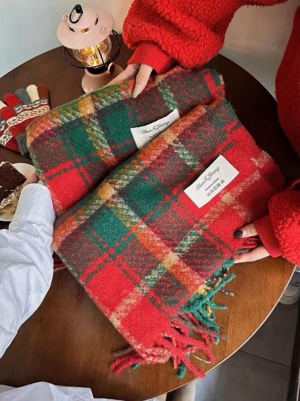 Fashionable Tartan Pattern Scarf, Casual Soft Warm Taasel Shawl for Women & Men, Fashion Accessories for Daily Wear, Trendy All-match & Exquisite Scarf for Birthday Gift