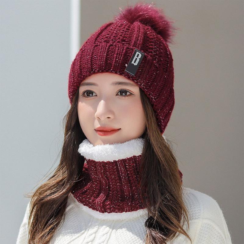 2pcs Winter Beanie Hat Scarf Set, Warm Knitting Skull Cap and Thicken Scarf For Women winter hat