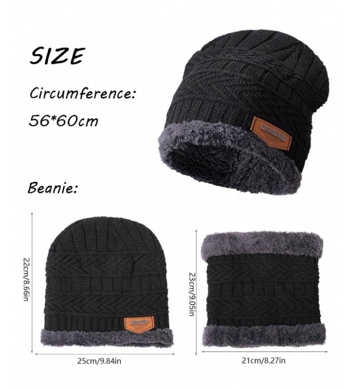 Suit Winter Knit Beanie Hat Neck Warmer Scarf And Gloves Elastic Double-Layer Warm Hat+Scarf+Gloves Combination Suitable For Winter Warmth, Christmas Gift, New Year Gift, Outdoor Warmth Set Lining Color Is Random