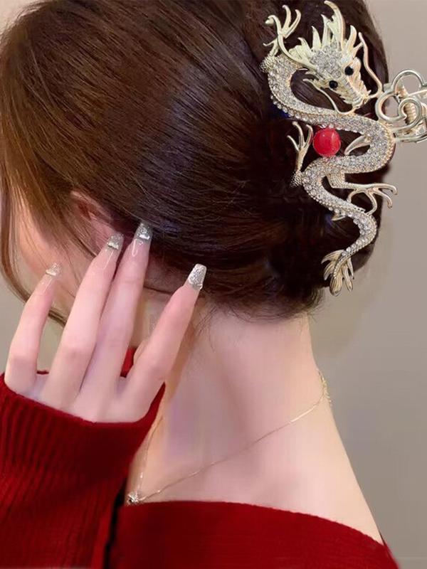 Women's Elegant Rhinestone Decorated Dragon Shaped Design Hair Claw,  Exquisite Trendy Hair Claw, Chic Hair Accessories for Hairstyle Decor