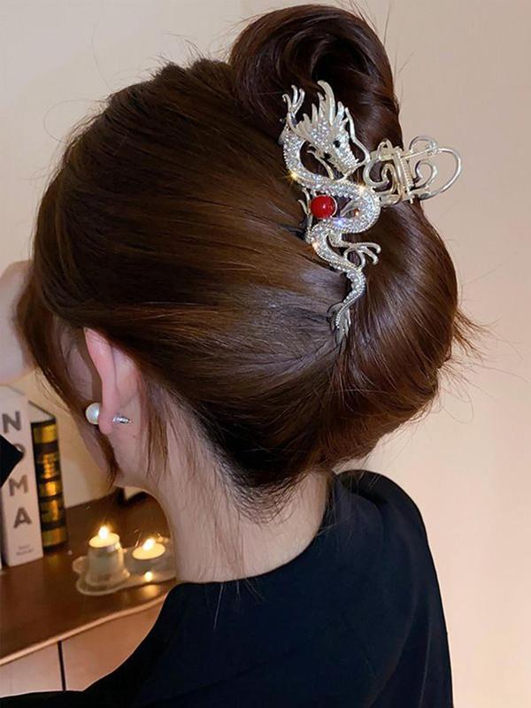 Women's Elegant Rhinestone Decorated Dragon Shaped Design Hair Claw,  Exquisite Trendy Hair Claw, Chic Hair Accessories for Hairstyle Decor