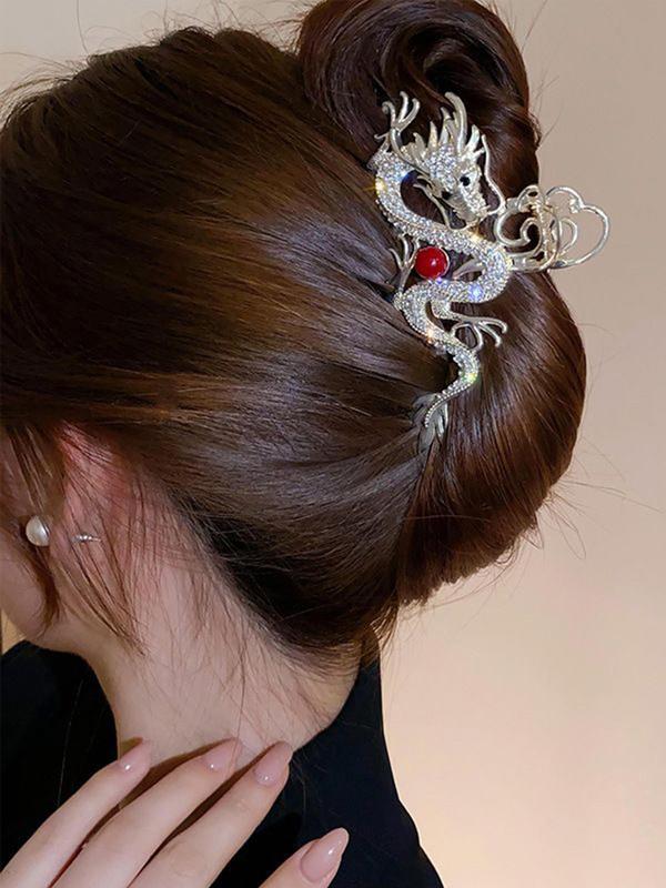 Women's Elegant Rhinestone Decorated Dragon Shaped Design Hair Claw,  Exquisite Trendy Hair Claw, Chic Hair Accessories for Hairstyle Decor