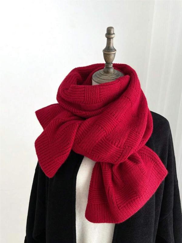 Solid Color Knit Scarf, Casual Soft Warm Thickened Shawl for Fall & Winter, Fashion Accessories for Women & Men