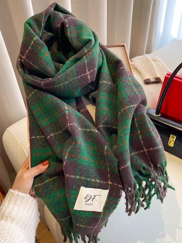 Fashionable Tartan Pattern Scarf, Casual Soft Warm Taasel Shawl for Women & Men, Fashion Accessories for Daily Wear, Trendy All-match & Exquisite Scarf for Birthday Gift