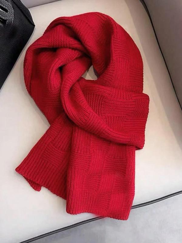 Solid Color Knit Scarf, Casual Soft Warm Thickened Shawl for Fall & Winter, Fashion Accessories for Women & Men