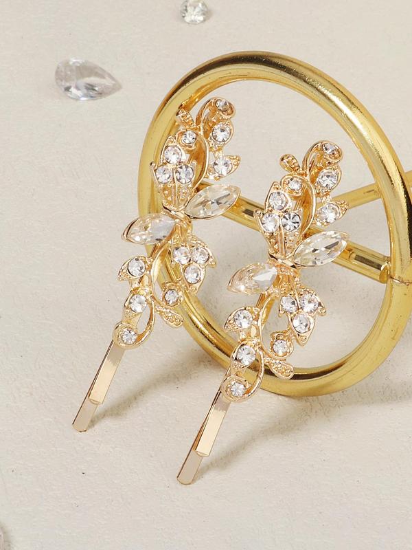 2pcs Minimalist Elegant Plain Rhinestones Decor Hair Clips, Fashionable Bobby Clip For Women & Girls For Gift