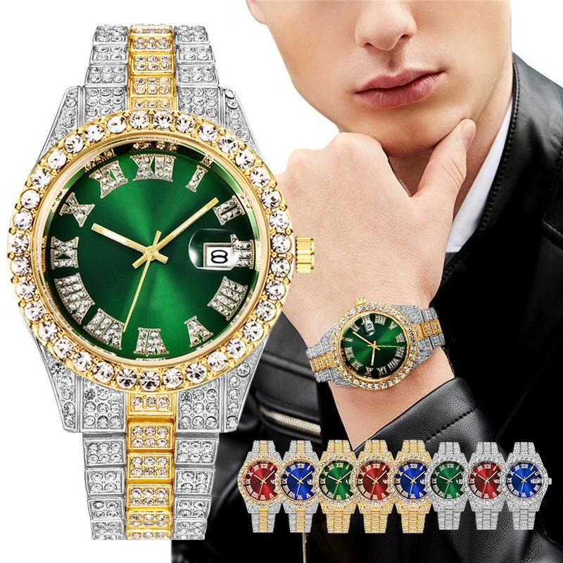 Men's lcy Elegance Watch: ElevateYour Style for Business and Leisure!Featuring Rhinestone Decoration,Date Display, and a Trendy Design,this Sleek Timepiece is Perfect forParties, Daily Wear, and Makes aStylish Birthday Gift