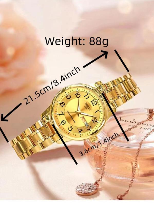 Women's Elegant Round Dial Watch, Fashion Watch with Date & Week Display Function, Trendy All-match & Exquisite Accessories for Birthday Gift with Box