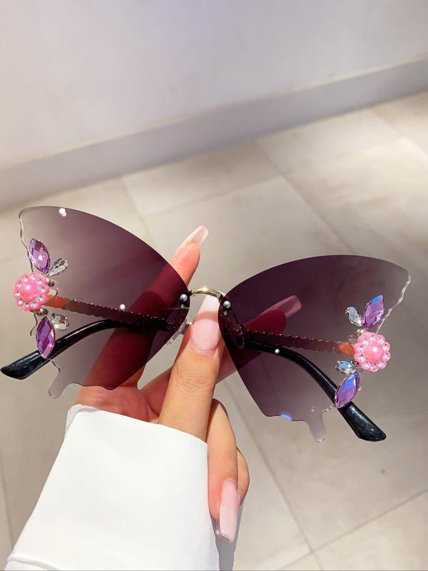 Women's Cute Butterfly Design Sunglasses, Rhinestone Decor Sunglasses for Everyday Use, Fashion Accessories for Outdoor Activities