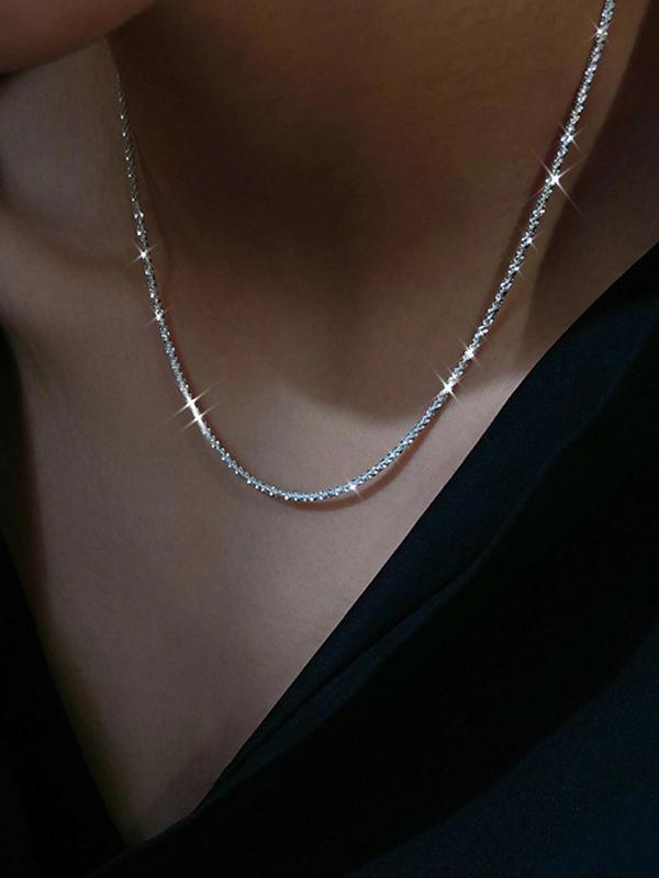 Sparkling Glittering Chain Necklace, Elegant Minimalist Women's Summer Accessories 2024 for Party, Daily, Back To School, Trendy All-match & Exquisite Jewelry for Anniversary Gift