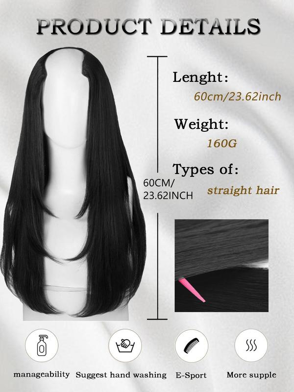 Long Straight Clip-in Hair Extensions, Synthetic Invisible Hair Extensions for Women for Daily, Cosplay, Anime or Costume Party, Striking Natural Fluffy Hair Wigs