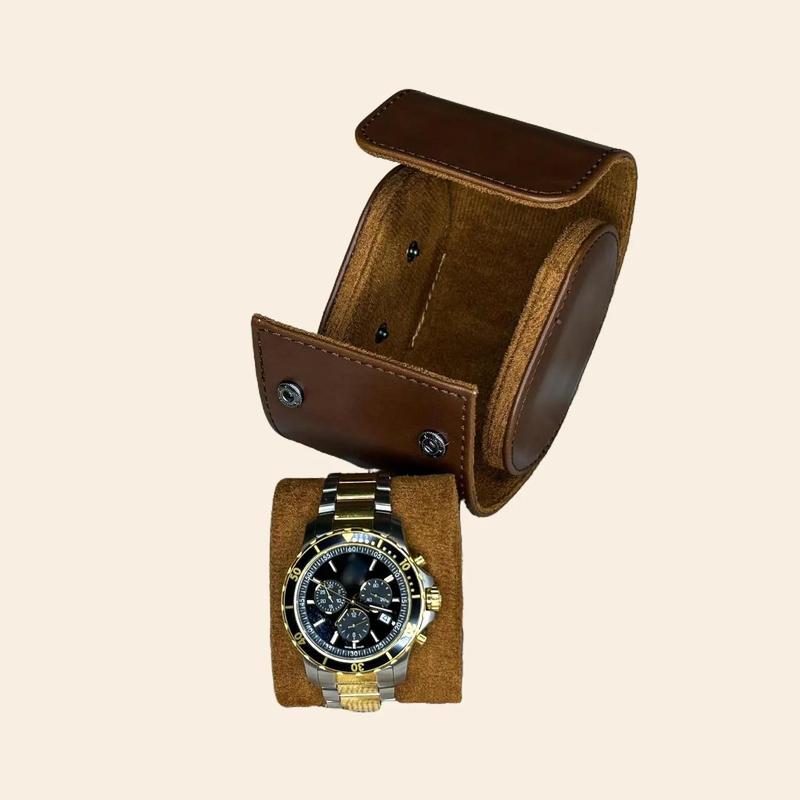 Five Star Leather Watch Case for Men and Woman - Sculpted to hold one Watch. multi-function unisex Travel Luggage carry-on luggage