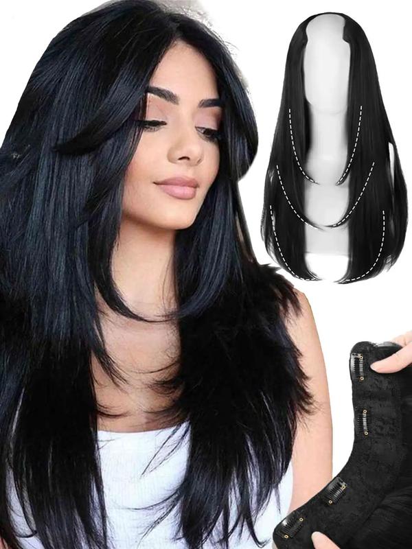 Long Straight Clip-in Hair Extensions, Synthetic Invisible Hair Extensions for Women for Daily, Cosplay, Anime or Costume Party, Striking Natural Fluffy Hair Wigs