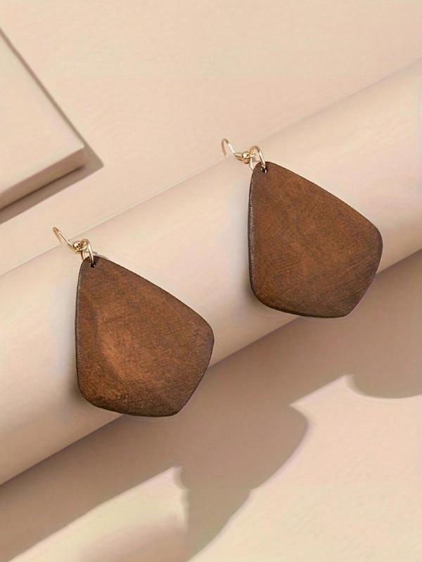 Wooden Dangle Earrings, Boho Style Hollow Out Geometric Design Earrings, Fashion Jewelry Accessories for Women & Girls