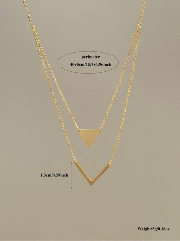 Women's Elegant Triangle & Letter V Design Layered Necklace, Exquisite Trendy Layered Necklace, Chic All-match Vintage Jewelry As Gift for Girlfriend