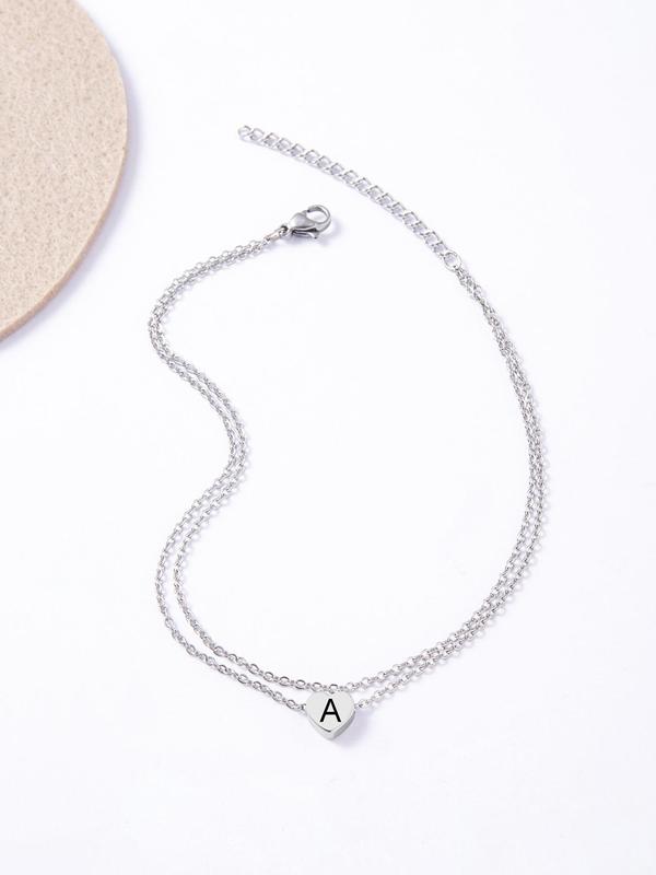 Fashion Letter Detail Anklet for Women & Girls, Stainless Steel Double Layer Chain Anklet for Party, Daily Clothing Decor, Trendy All-match & Exquisite Jewelry for Birthday Gift