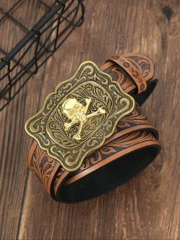 Men's Vintage Western Style Punk Buckle Belt, Fashion Ethnic Pattern PU Leather Belt for Party, Daily Clothing Decor, Trendy All-match & Exquisite Belt for Birthday Gift