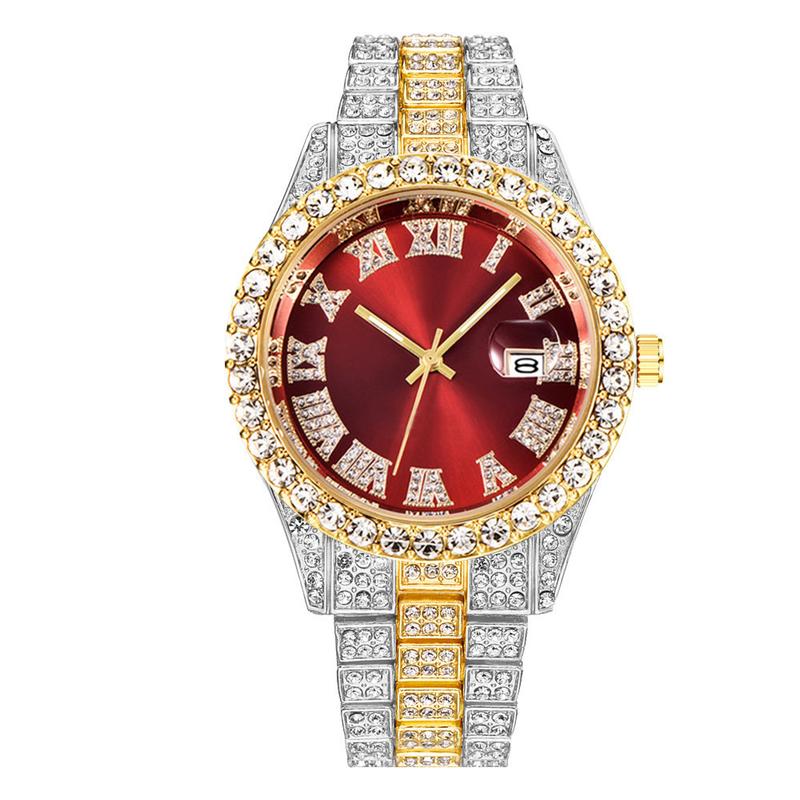 Men's lcy Elegance Watch: ElevateYour Style for Business and Leisure!Featuring Rhinestone Decoration,Date Display, and a Trendy Design,this Sleek Timepiece is Perfect forParties, Daily Wear, and Makes aStylish Birthday Gift