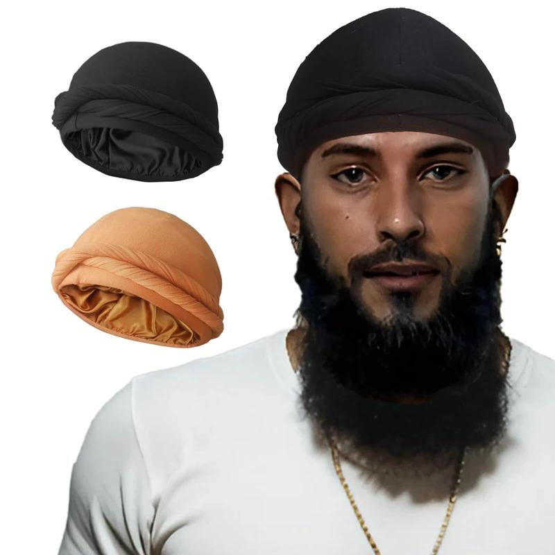 2pack Stylish Silk Satin Lined Halo Turban Head Wrap Skull Cap for Men and Women - Elegant Turban Hat for Fashionable Headwear Lovers