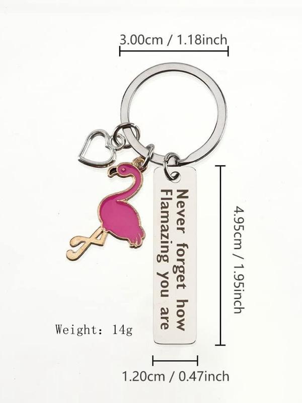 Fashionable Flamingo & Heart Design Keychain, Stainless Steel Keychain for Women & Men, Trendy All-match & Exquisite Keychain for Birthday Gift