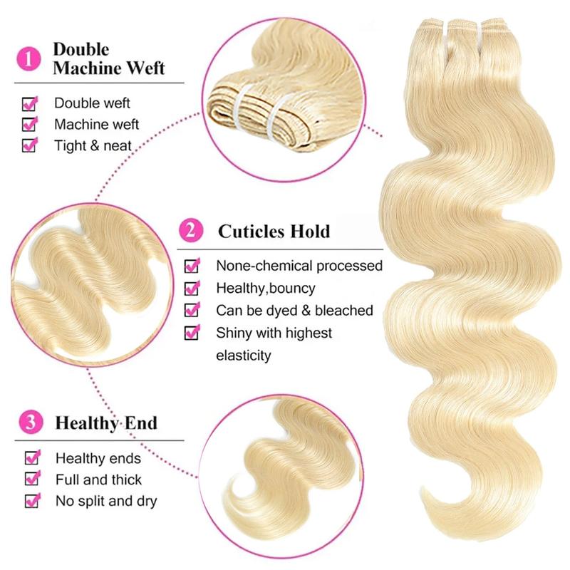 613 Blonde Bundles Human Hair 100% Unprocessed 12A Grade Brazilian Virgin  Body Wave Bundles,Bundles with Closure 4x4 Free Part HD Lace Closure