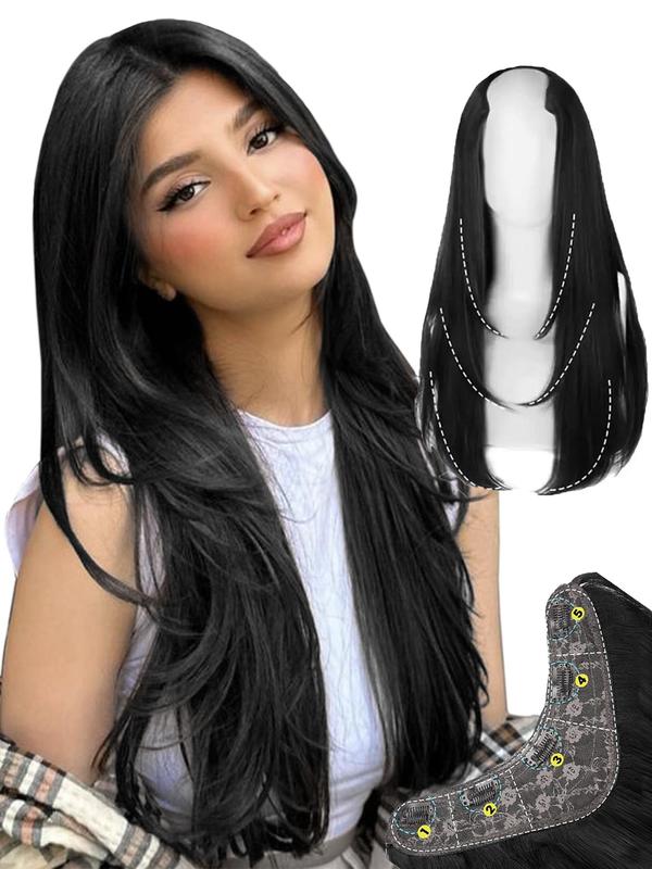 Long Straight Clip-in Hair Extensions, Synthetic Invisible Hair Extensions for Women for Daily, Cosplay, Anime or Costume Party, Striking Natural Fluffy Hair Wigs