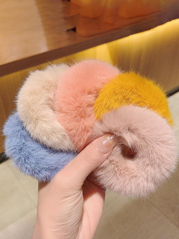 Solid Color Faux Fur Hair Tie, Cute Hair Tie, Fashion Hair Accessories for Women & Girls, Minimalist Headwear Suitable for Thick Hair