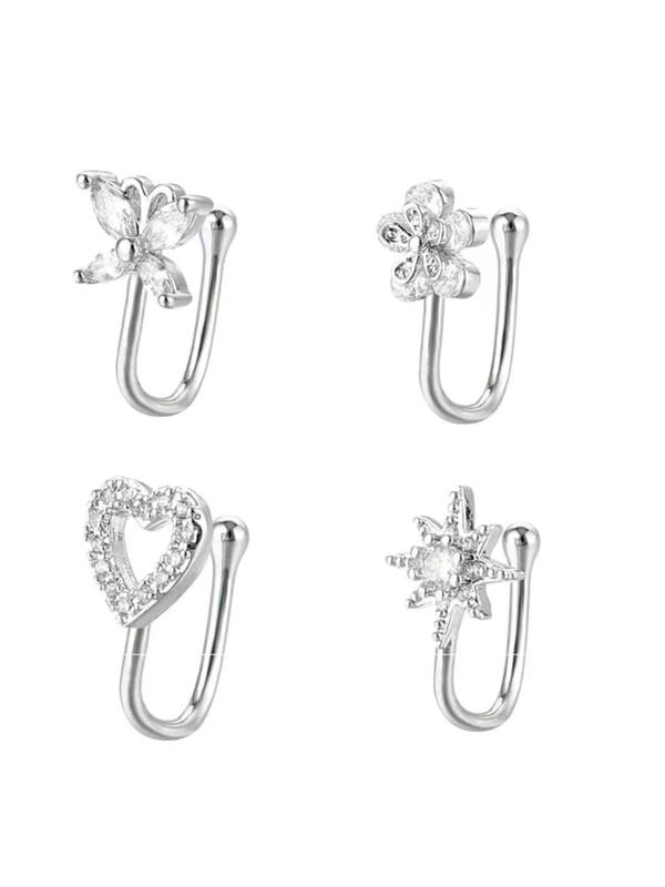 Fashion Rhinestone Decorated Nose Ring, Heart & Flower & Butterfly Design Nose Ring for Women, Body Jewelry for Party Decor, Trendy Exquisite Jewelry for Gift