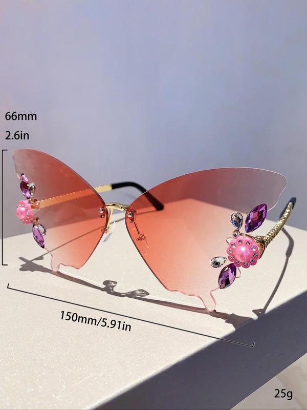 Women's Cute Butterfly Design Sunglasses, Rhinestone Decor Sunglasses for Everyday Use, Fashion Accessories for Outdoor Activities