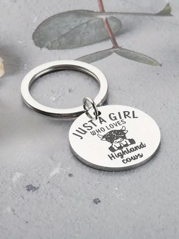 Highland Cow Design Keychain, Cute Stainless Steel Keychain for Women & Men, Fashion Accessories for Daily Use, Perfect Gift for Farmers & Animal Lovers