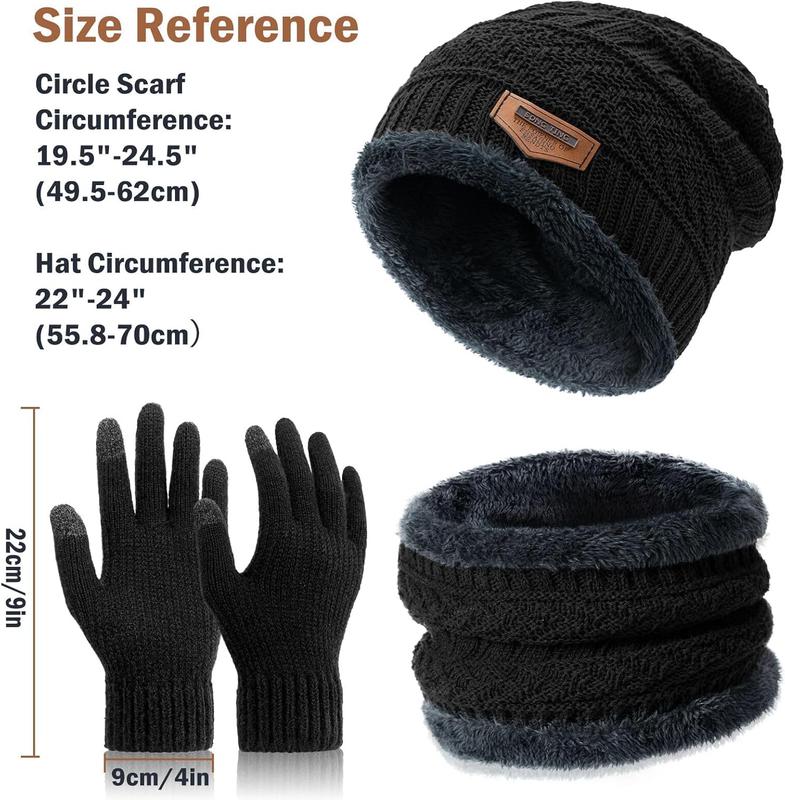 Winter Beanie Hat Circle Scarves Touchscreen Gloves Set, Warm Thick Fleece Lined  Cap Gloves  Warmer for Women Men