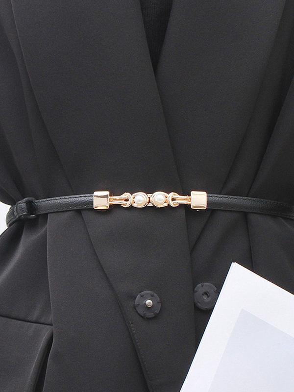 Women's Elegant Faux Pearl Decorated Skinny Belt, Trendy Minimalist Belt, Fashionable Clothes Accessories for Daily & Party Decoration