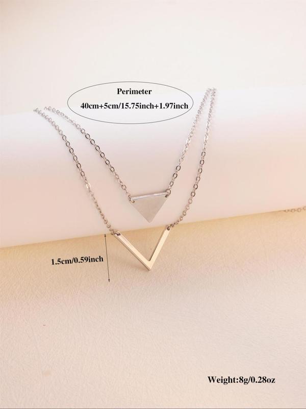 Women's Elegant Triangle & Letter V Design Layered Necklace, Exquisite Trendy Layered Necklace, Chic All-match Vintage Jewelry As Gift for Girlfriend