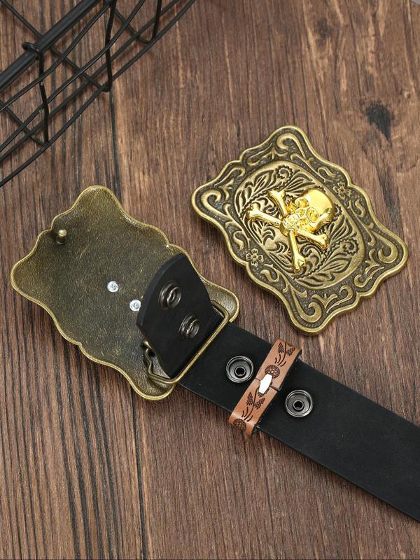 Men's Vintage Western Style Punk Buckle Belt, Fashion Ethnic Pattern PU Leather Belt for Party, Daily Clothing Decor, Trendy All-match & Exquisite Belt for Birthday Gift