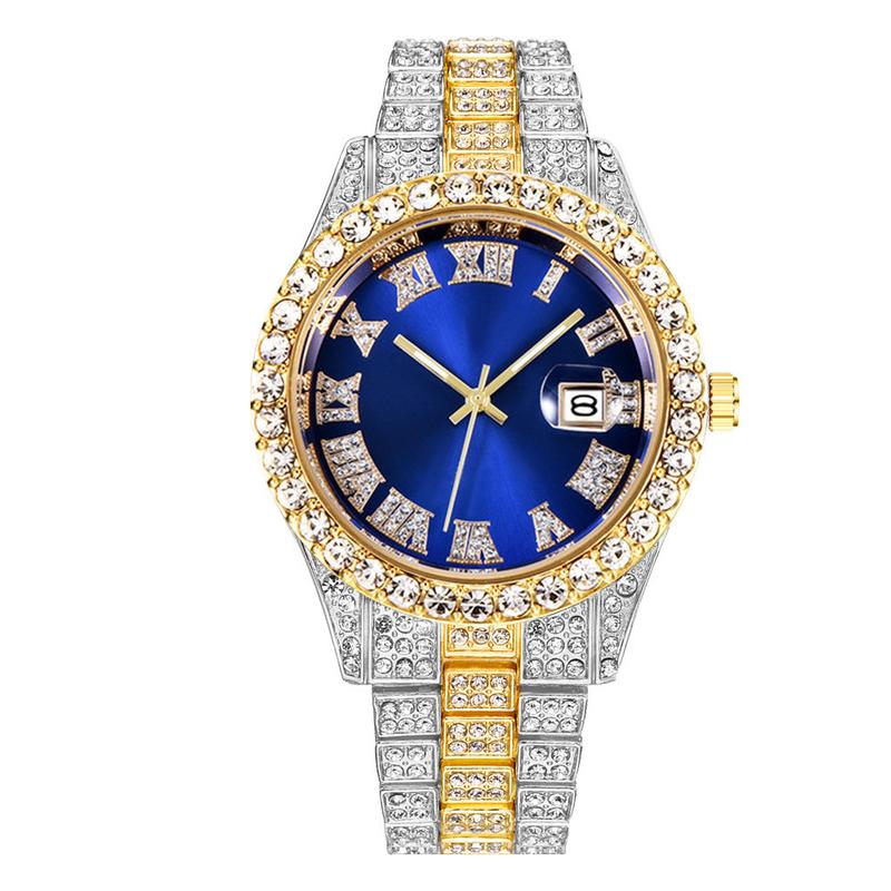 Men's lcy Elegance Watch: ElevateYour Style for Business and Leisure!Featuring Rhinestone Decoration,Date Display, and a Trendy Design,this Sleek Timepiece is Perfect forParties, Daily Wear, and Makes aStylish Birthday Gift