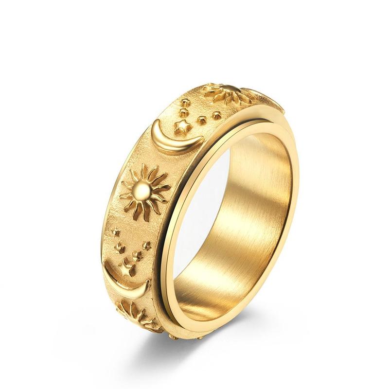 Star, moon and sun titanium steel ring ring can be rotated and moved bohemian style decompression ring hand jewelry