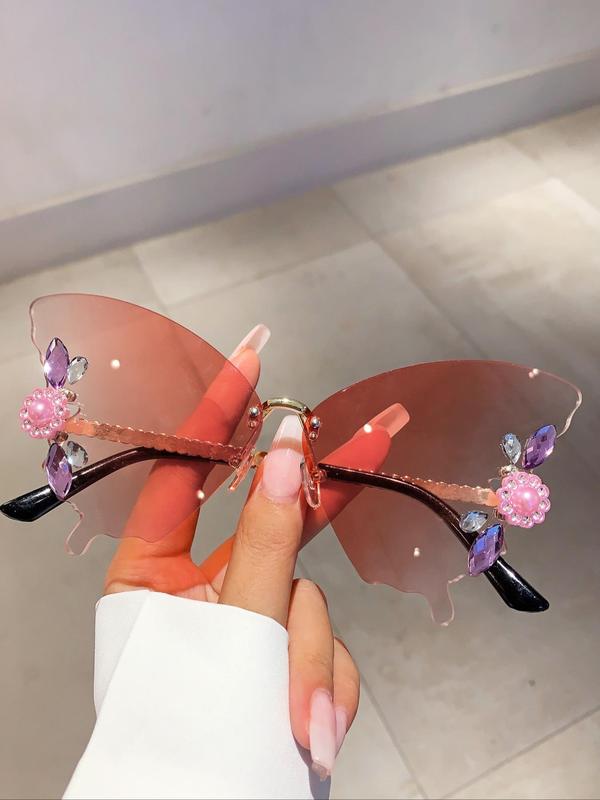 Women's Cute Butterfly Design Sunglasses, Rhinestone Decor Sunglasses for Everyday Use, Fashion Accessories for Outdoor Activities