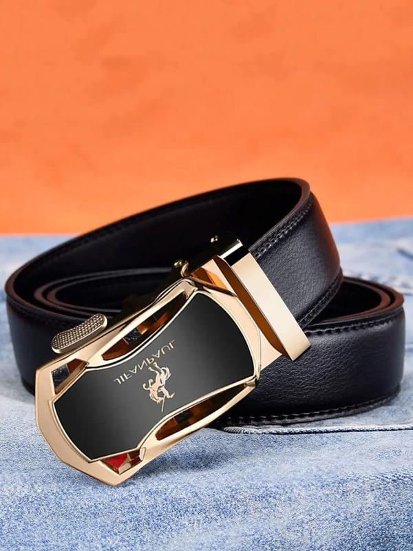 Men's Automatic Buckle Lychee Pattern Belt As Gifts, Business Casual Pu Leather Belt for Trousers, Male Casual Waistband for Daily Wear, without Box