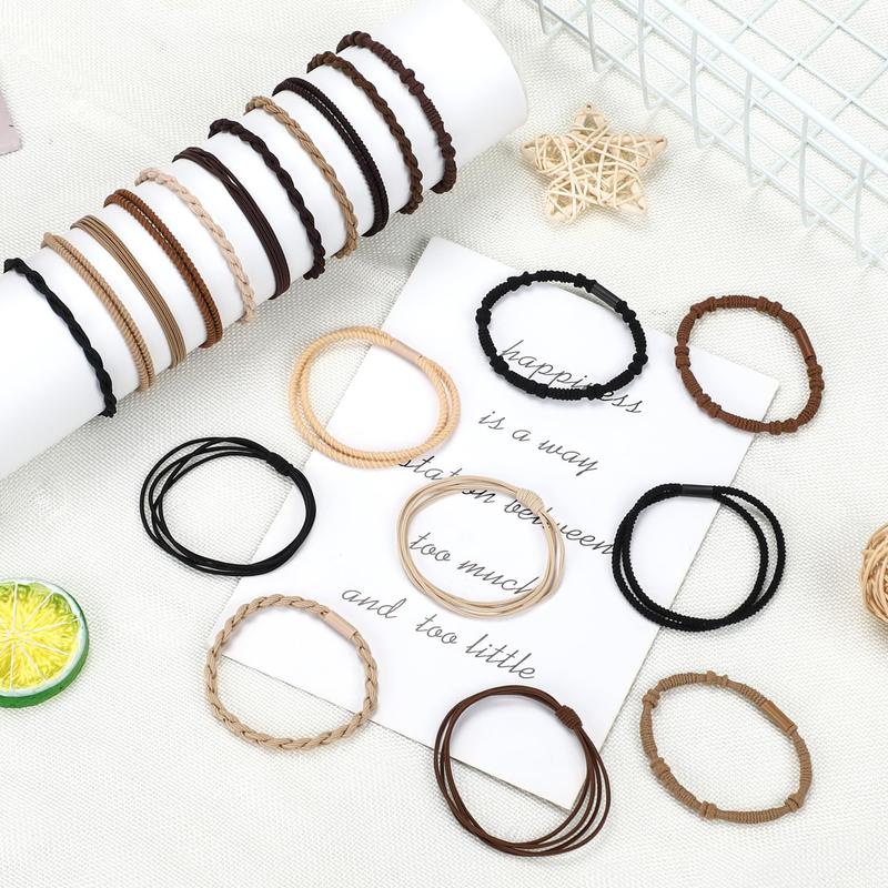 Boho Hair Ties, 20  Hair Bands 4 Styles Neutral Hair Ties 2.36inch Cute Ponytail Holders Elastic Boho Hair Bracelets for Women Thick Thin Long Curly