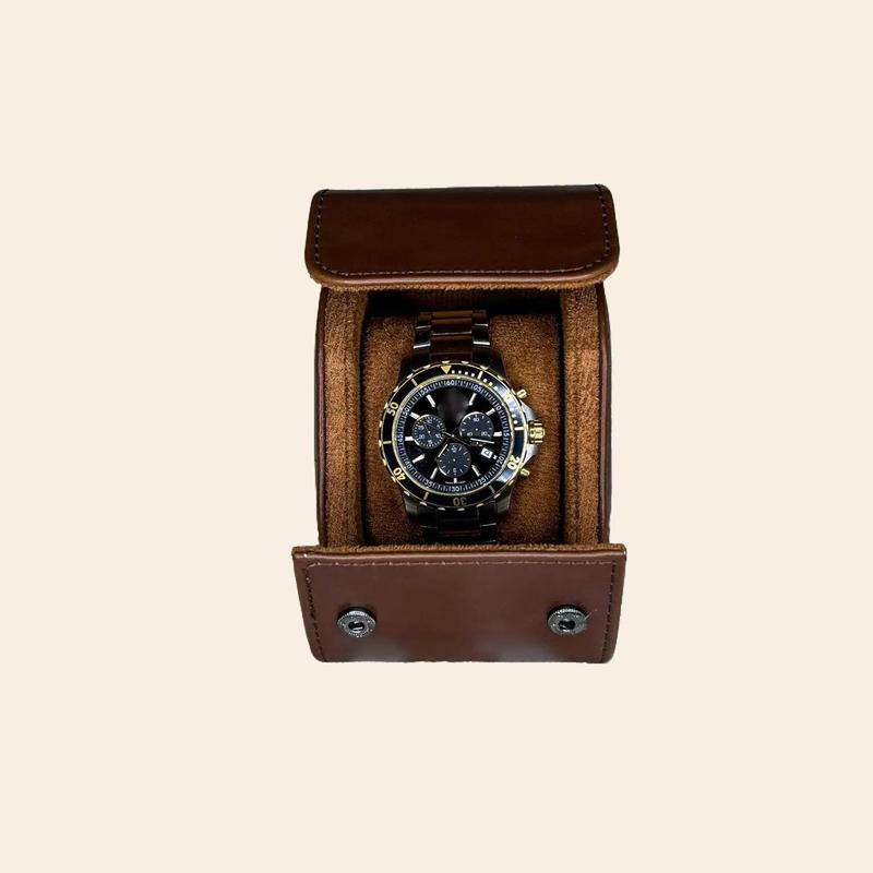 Five Star Leather Watch Case for Men and Woman - Sculpted to hold one Watch. multi-function unisex Travel Luggage carry-on luggage