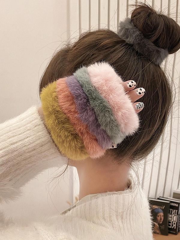 Solid Color Faux Fur Hair Tie, Cute Hair Tie, Fashion Hair Accessories for Women & Girls, Minimalist Headwear Suitable for Thick Hair