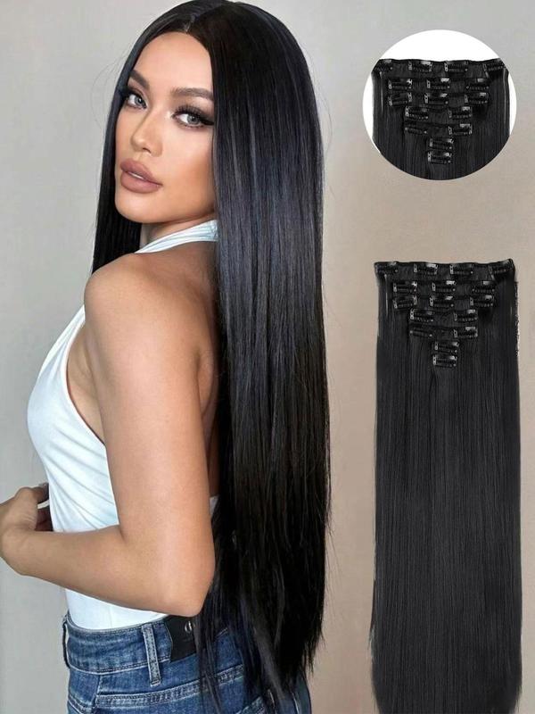 24 Inch Long Straight Clip-in Hair Extensions, 7 Counts set Heat Resistant Synthetic Hair Extensions for Women, Synthetic Hairpiece for Daily Hairstyle Ideas